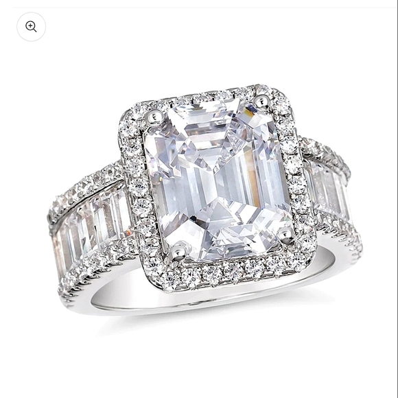 Sterling Silver Baguette Ring Square Cut Zircon - Picture 2 of 11